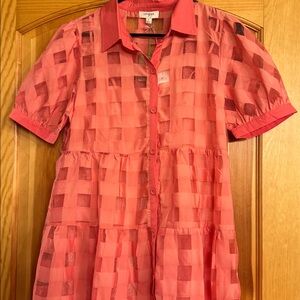 Umgee Coral Checkered Dress